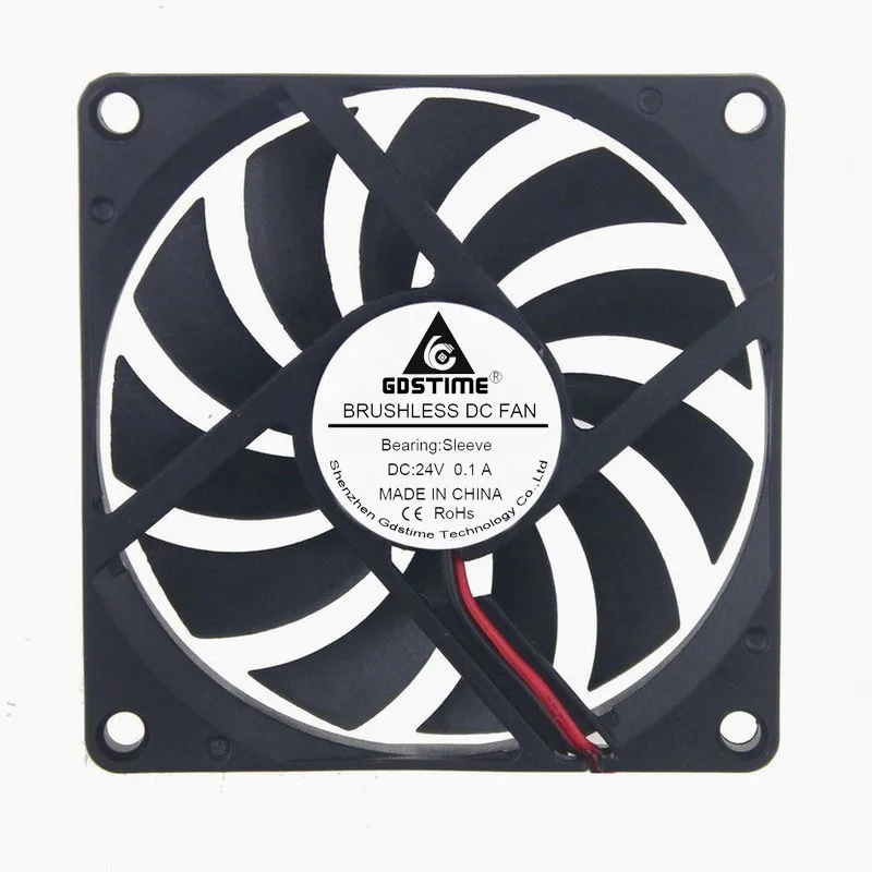 2 Pieces Gdstime DC 24V Two Wires 2Pin 8cm 80x80x10mm Brushless DC Cooling Fan 80mm x 10mm 8010 Motor PC Computer CPU Cooler