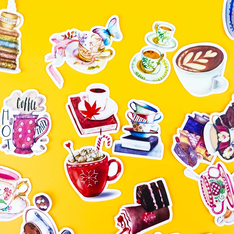 38pcs Creative Cute Self-made Gourmet Drink Sticker Coffee Scrapbooking Cartoon Paper Stickers / Waterproof Stationery Diy