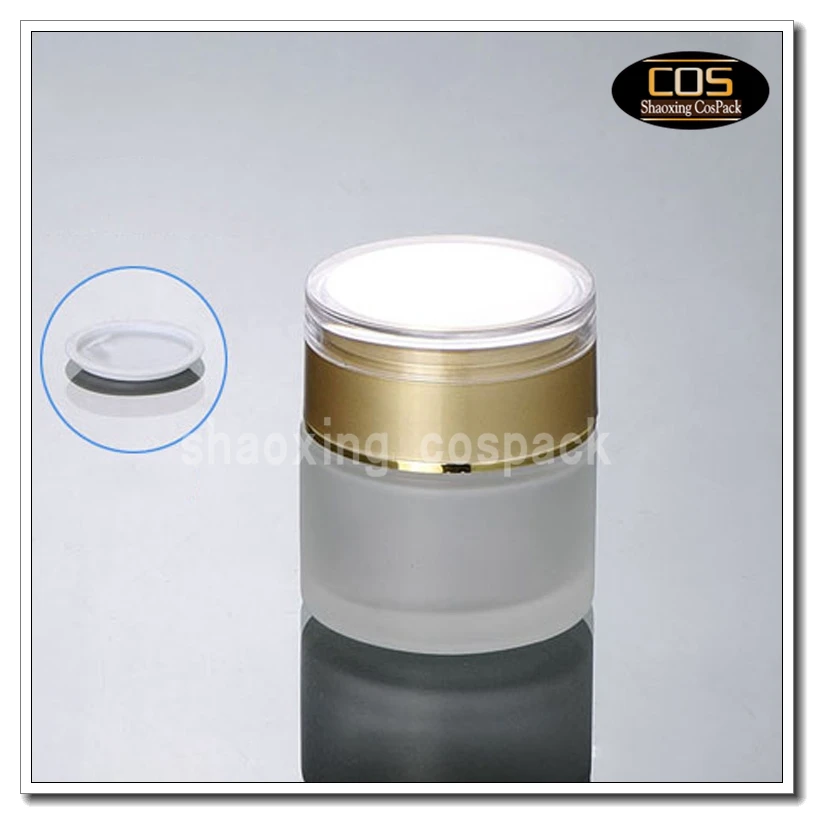 

50pcs/lot frosted glass container 50ml, empty facial cream glass jar with gold lid, 50ml glass cosmetic jar
