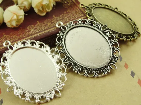 50pcs 3 colors Oval Base Setting Tray Bezel Pendant Charm/Finding,fit 30mmx40mm Cabochon/Cameo,Double Same Side