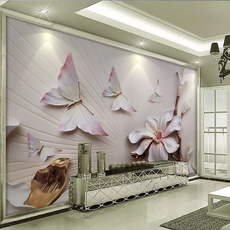 

Custom Photo Wall Mural Sleek Minimalist Elegant Jade Orchid Butterfly Wall Cloth Living Room TV Background Wallpaper Decor Home