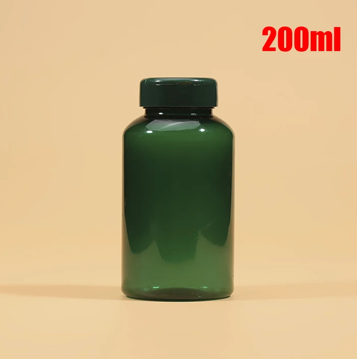 

100pcs 200ml Translucent Green PET Plastic Bottles, Capsules/Powder/Pills/Tablets/Vitamins Packing Bottles With Flip Caps