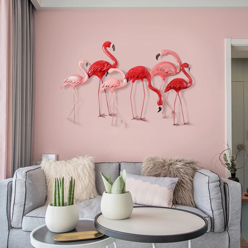 American Wrought Iron Flamingo Wall Hanging Crafts Decoration Sofa Background Porch Wall Sticker Ornaments Hotel Wall Mural Art