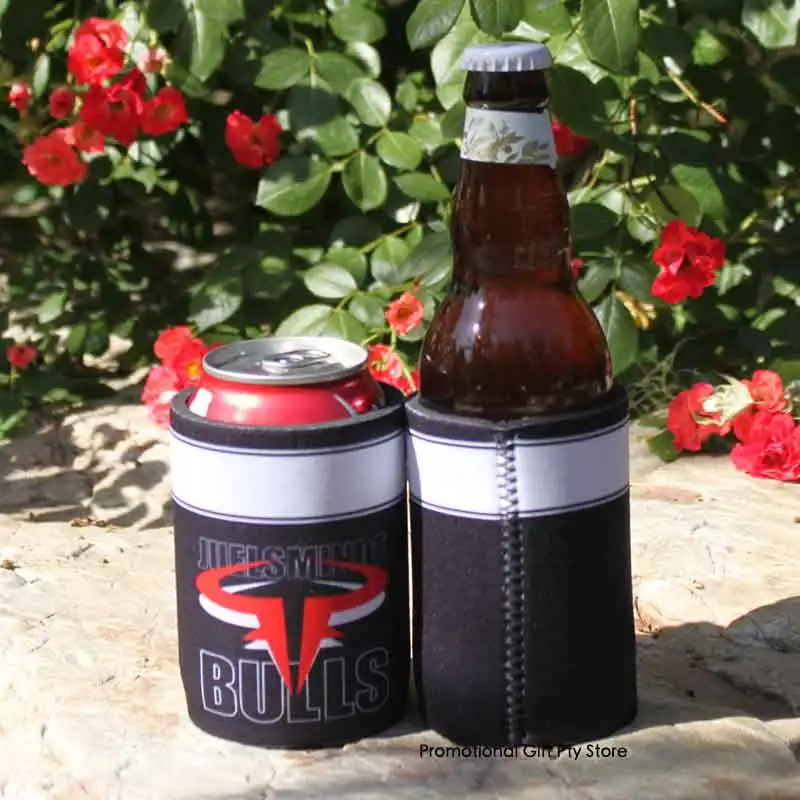 150pcs/lot Customized Logo Neoprene Stubby Holder With Solid Base Beer Can Cooler For Food Cans Top and Bottom Stitching