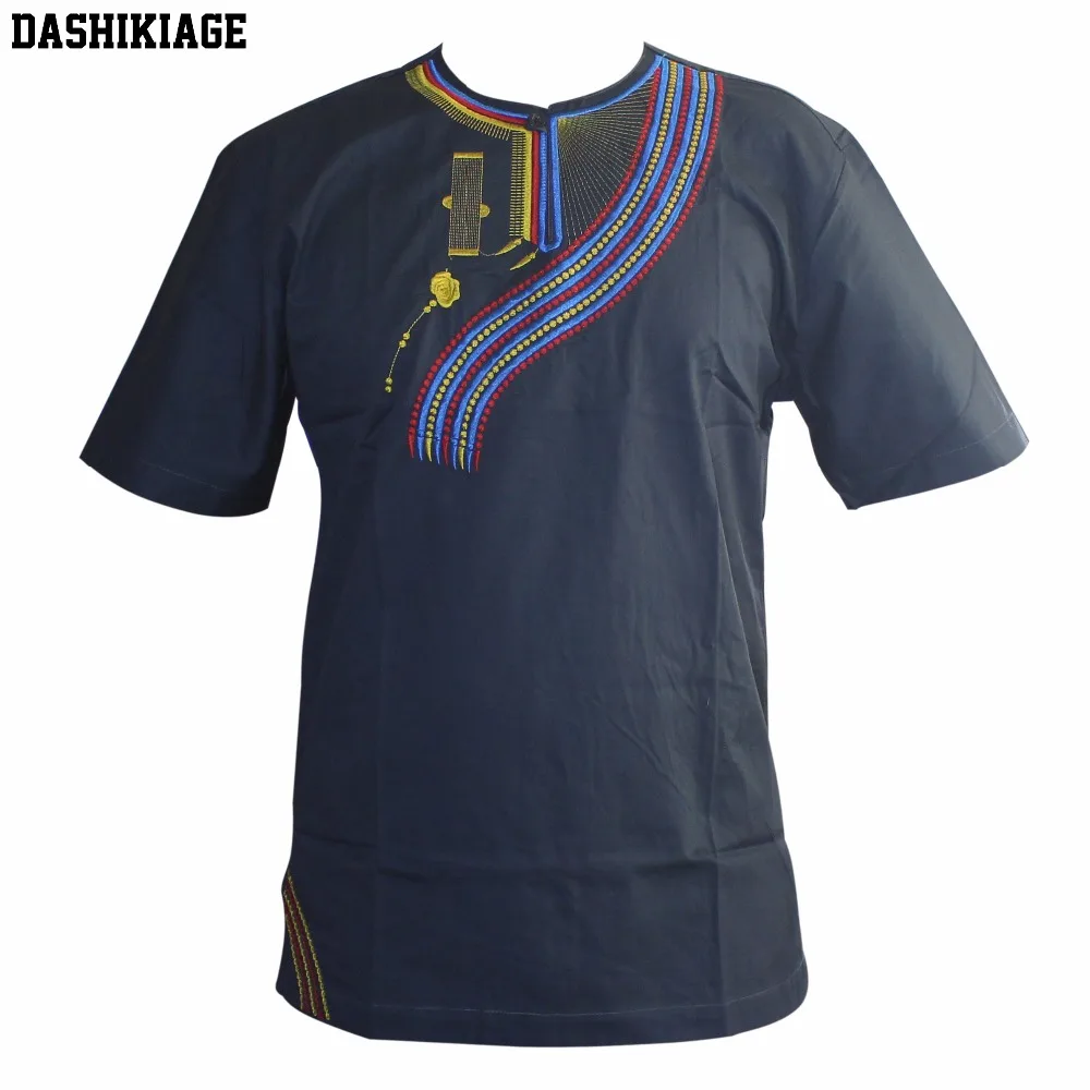 Dashikiage Men's African Slim Embroidery T-shirt Traditional Vintage Mali Nigerian Native Ankara Top