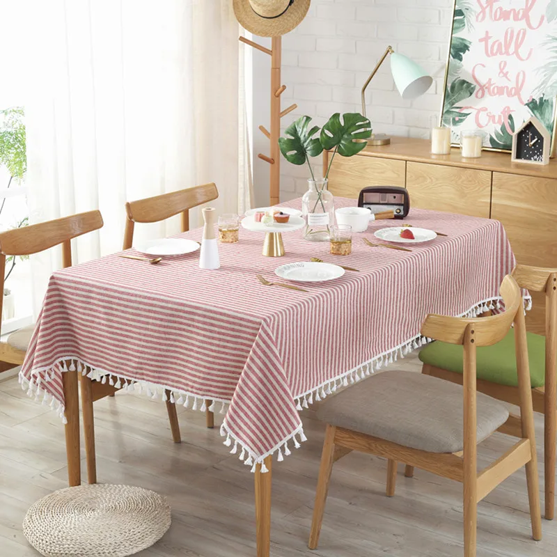 Red and white stripes home decoration tablecloth household dining table cover dustproof wedding party cover desktop