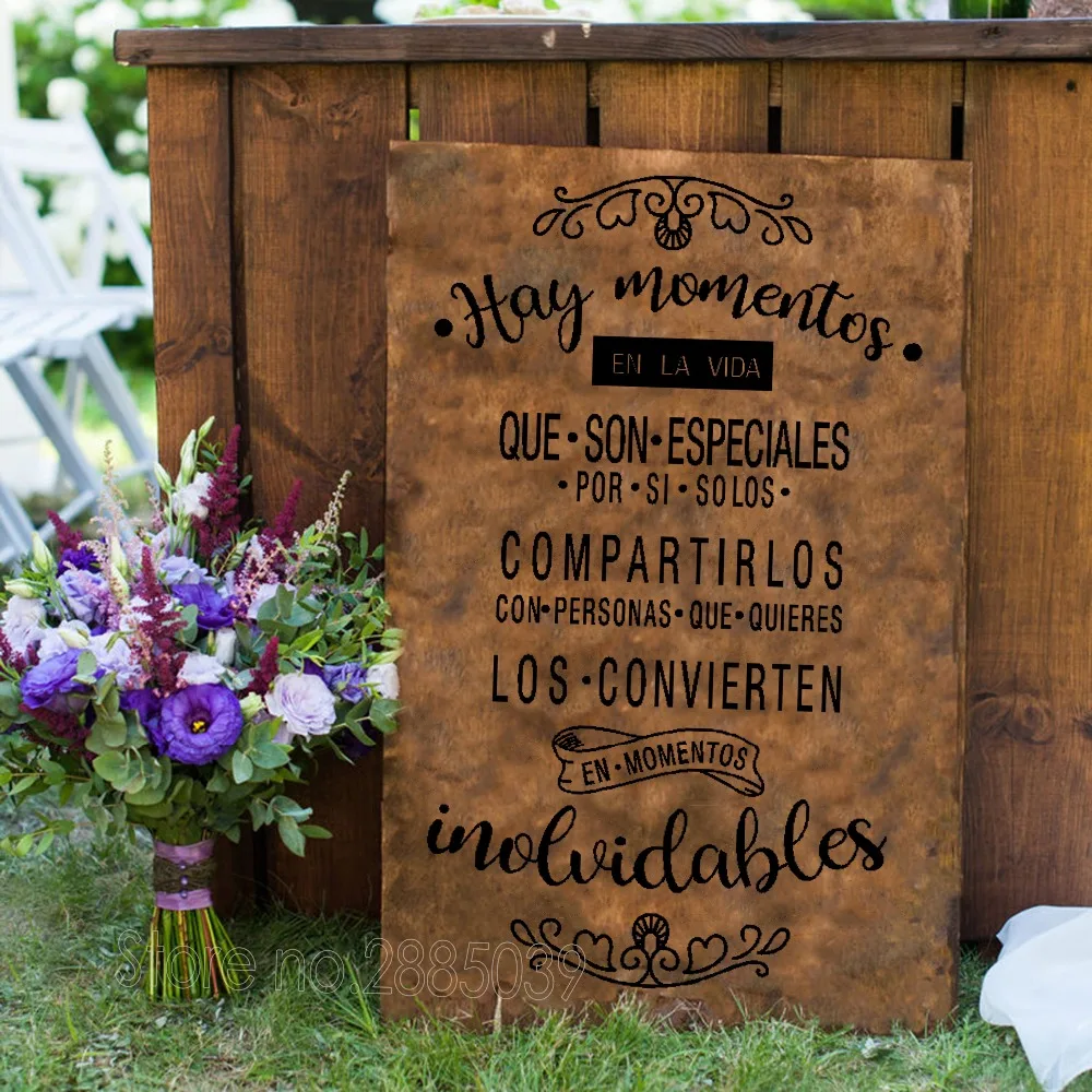 Spanish Wedding Wall Stickers Hay momentos EN LA VIDA Art Quote Decals Wedding Board Glass Decor Vinyl Wallpaper Removable LC676 image 3