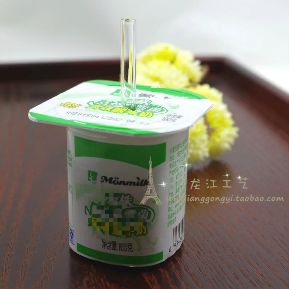 6Pcs/ Lot  Baby Sefety Glass Straw + 1 x Brush Yogurt Box Pipette ( Prick Packaging) Short Pipette  Environmental Health