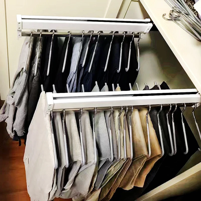 Robuster, ausziehbarer Kleiderschrank, Valet-Stange, verstellbare Kleiderschrank-Kleiderschiene, obere Montage, Kleiderschrank-Aufhänger, Rack-Stange, Kugellager-Rutsche – Detail 10
