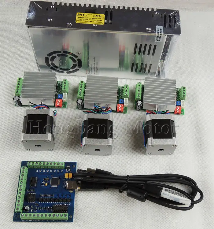 mach3 CNC USB 3 Axis Kit, 3pcs TB6600 stepper driver+ mach3 USB stepper motor controller 100 KHz+3pcs nema17 motor +power supply