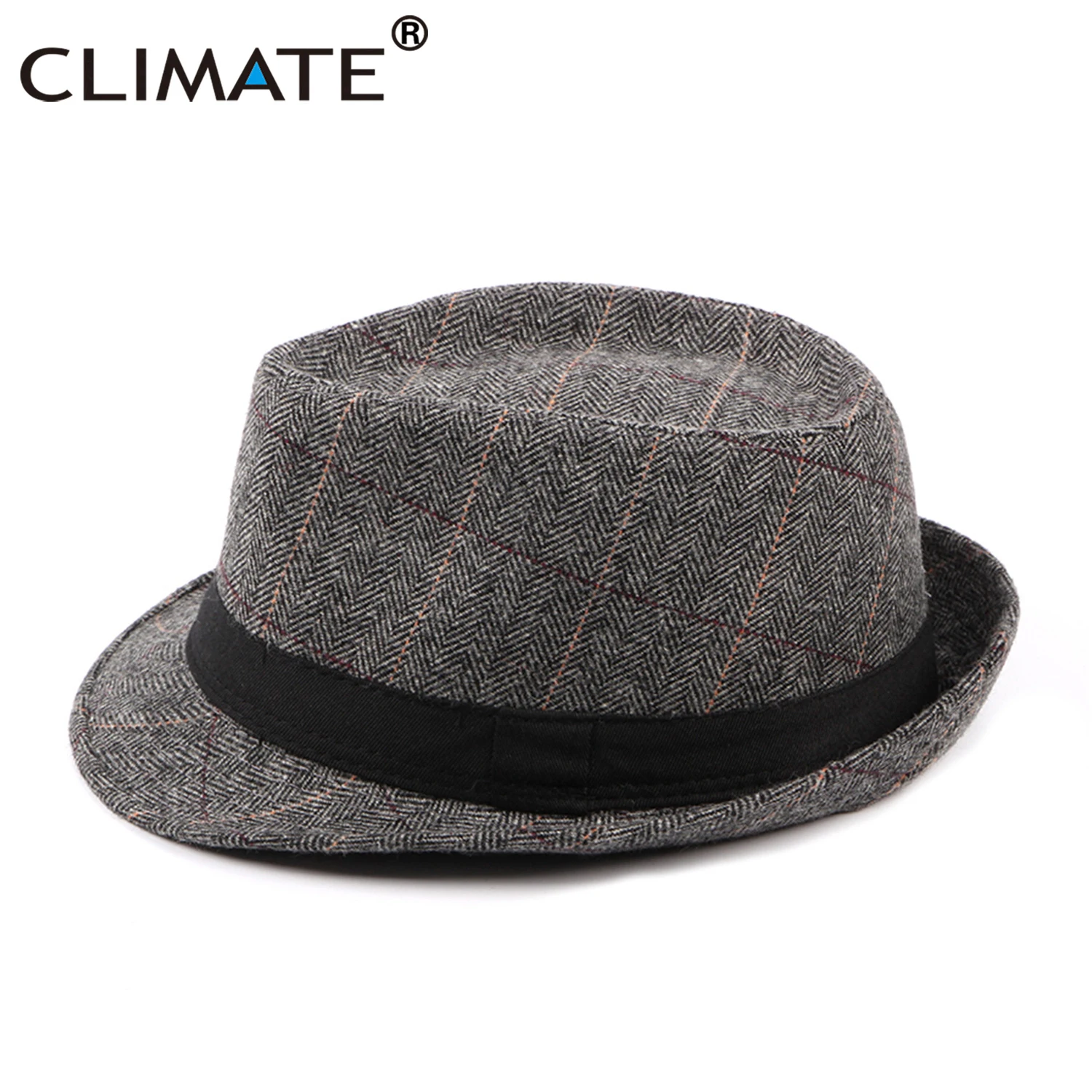 CLIMATE Men Jazz Hat Cap Fedora Plaid Formal Hats for Man Solid Winter Polyester Woolen Fedoras Cap Black Fedora Men Hat Cap