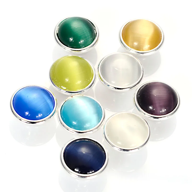 

12 MM Cat Eye Jewelpop Fits Kameleon Diy Snap Charm Bracelet Necklace Ring 925 Silver Plating For Jewelry Findings & Component