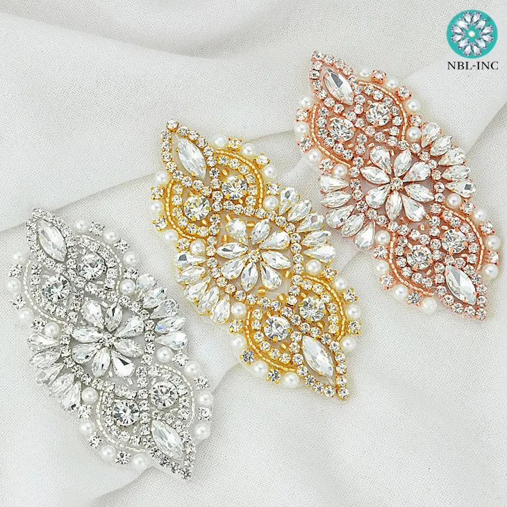 (1PC) Small rhinestones crystal Appliques patch iron on silver gold beaded applique for dress accessory sewing clothing WDD0736