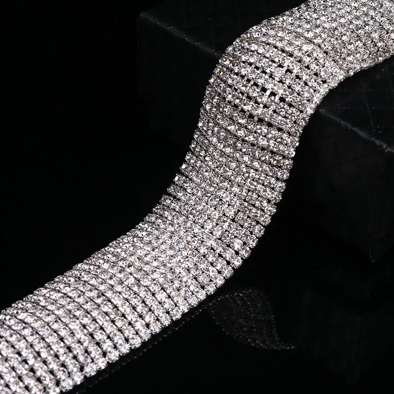TREAZY Silver Color 12 Rows Rhinestone Crystal Bangle Bridal Wedding Bracelets for Women Accessories Femme Wedding Jewelry Gifts
