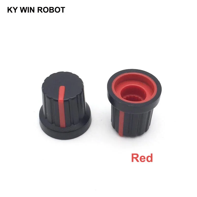 New 10 Pcs Red 6mm Shaft Hole Dia Plastic Threaded Knurled Potentiometer Knobs Caps