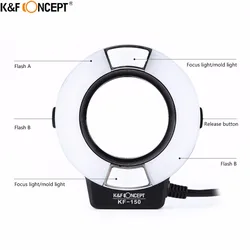 K&F CONCEPT Macro Ring Light Flash E-TTL Speedlite Display Wireless Slave Function with 6pcs Adapter Rings For Canon Nikon