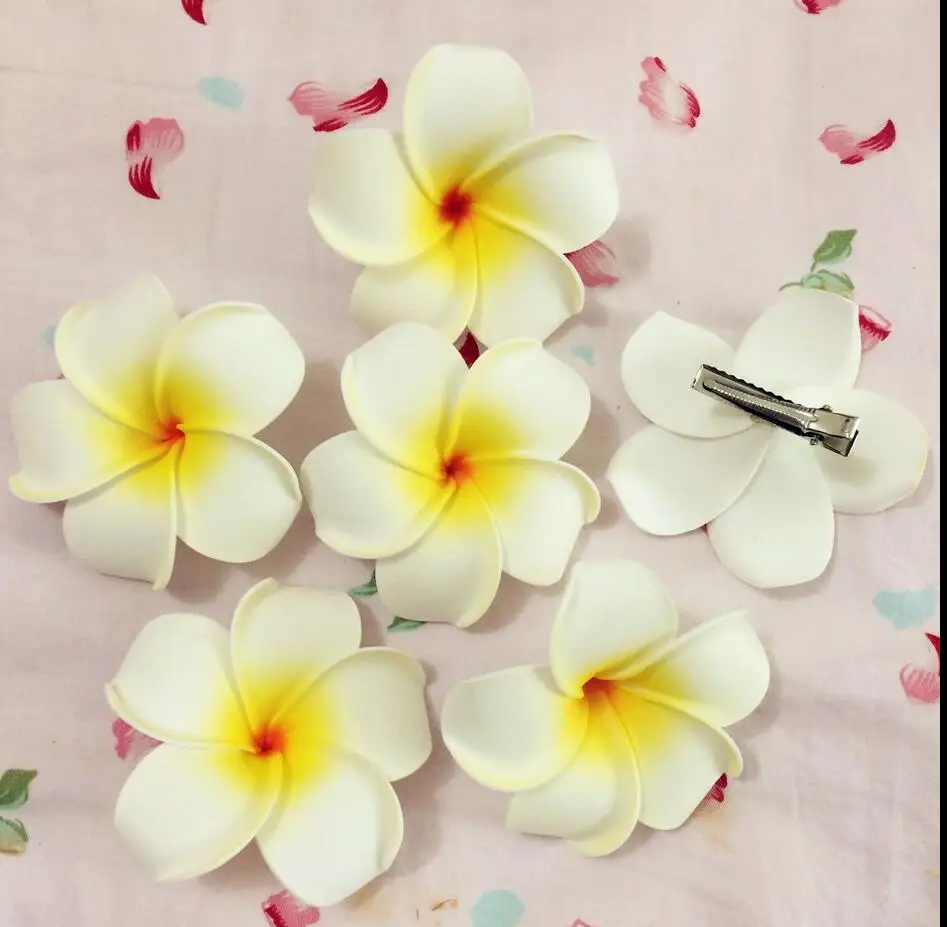 

30 wholesale large 8cm white hairpins for women Foam Hawaiian Plumeria flower Frangipani Flower bridal hair clip for girls