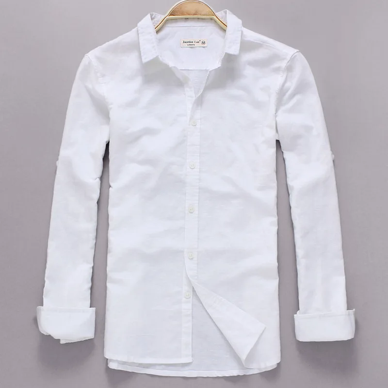 

New Italy style Casual White linen shirt men long sleeve brand men shirts fashion flax tops men camisa masculina chemise