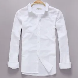 New Italy style Casual White linen shirt men long sleeve brand men shirts fashion flax tops men camisa masculina chemise