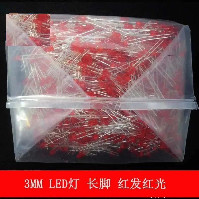 1000pcs/lot  3MM LED ultra bright red light red hair red light emitting diode long legs