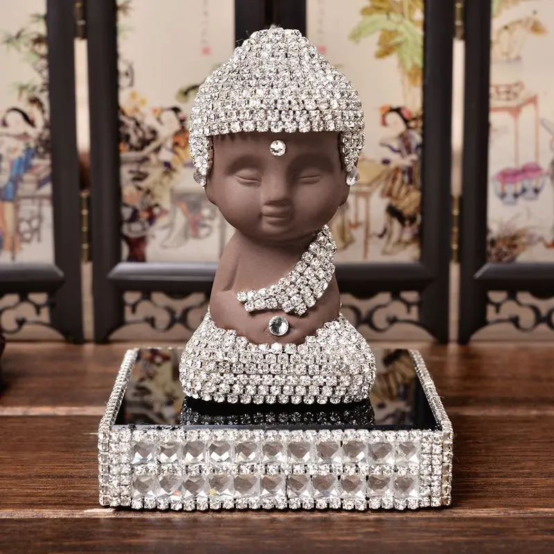 

New Fashion Creative Buddhist Car Decoration Exquisite Diamante Crystal Buddha High Grade Purple Clay Ceramics Perfume Holder
