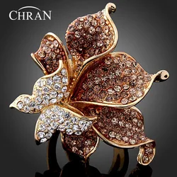 CHRAN Gold Color Trend Butterfly Rings for Women Wholesale Fashion Sparkling Crystal Statement Jewelry Ladies Gift