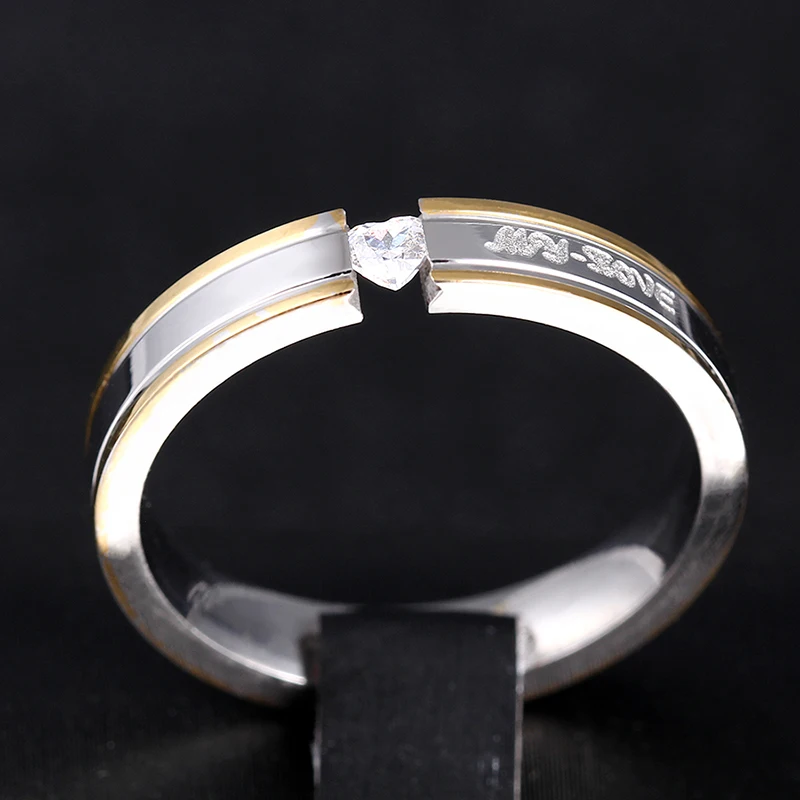 CZ Couple Ring Titanium lovers ring shining crystal drill titanium steel couple rings wedding ring