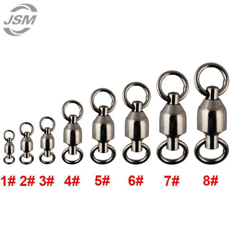 JSM 10pcs Ball Bearing Fishing Swivel With Solid Ring Brass With Black Nickle Sea Fishing Swivels Connector Size 1 2 3 4 5 6 7 8