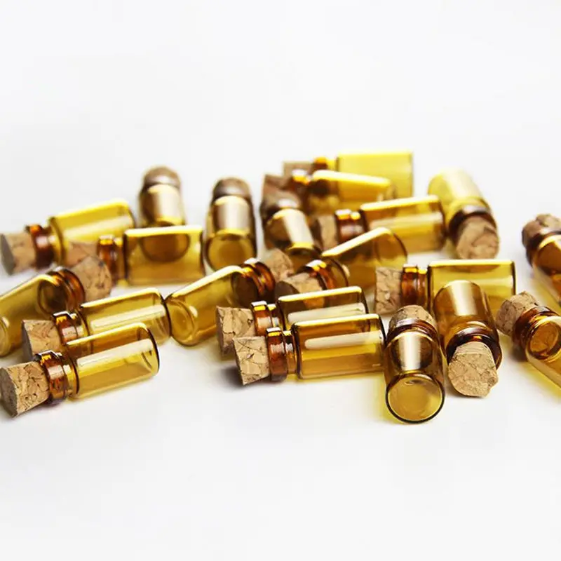 1ml Mini Bayonet Glass Bottles With Cork Empty Small Wishing Bottles Little Glass Jars Pendants