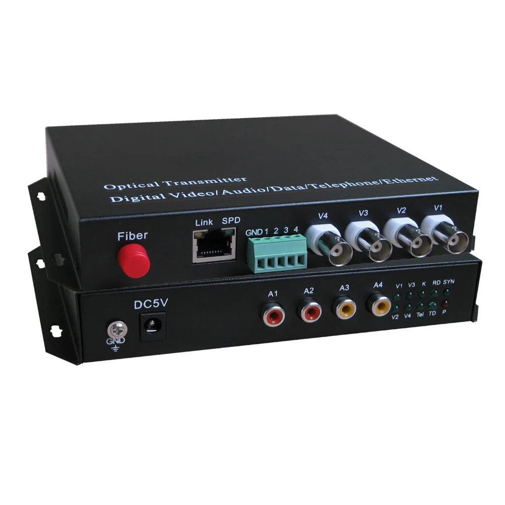 4 Video/Audio/Ethernet Optical fiber media converters (Transmitter and Receiver kit)- FC Singlemode up 20Km for CCTV Customized