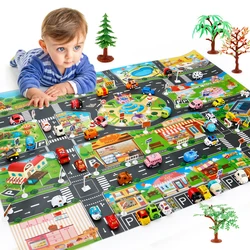 City Traffic Play Mat 130*100 Waterproof City Road Map/Traffic signs /Alloy Car Model For Children Educational Toys