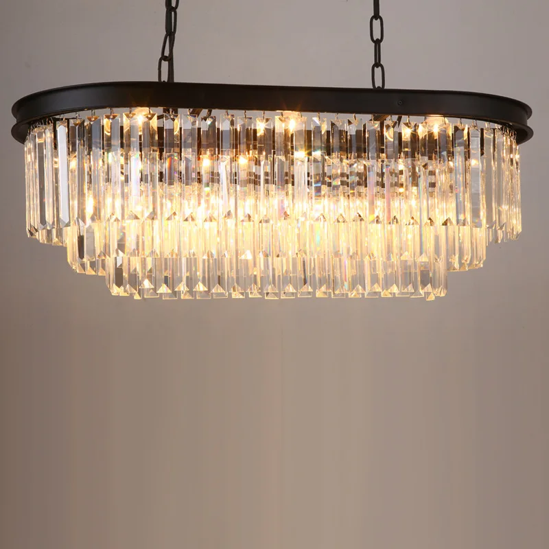 

American Retro Vintage Crystal Chandelier Oval LED Crystal Suspension Lamparas for Cafe Restaurant Dining Room Kitchen Island