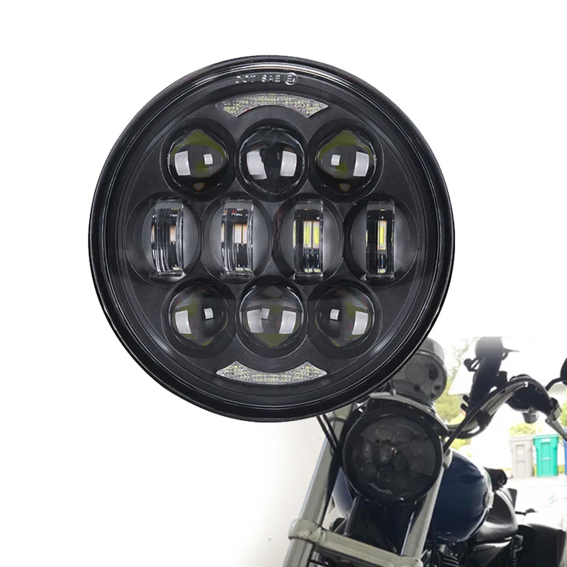 Motorcycle Accessories 5.75 Inch 80W H/L Beam Front Driving Headlamp For Harley Dyna Street Bob DRL Angel Eye  LED Headlight