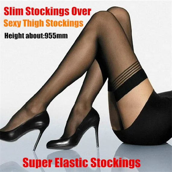 

20pairs! Translucent Sexy Ultrathin Sexy Womens 73-95cm Super Elastic Sheer Thigh Silk Stockings Over,Top Silicone Band Stay Up