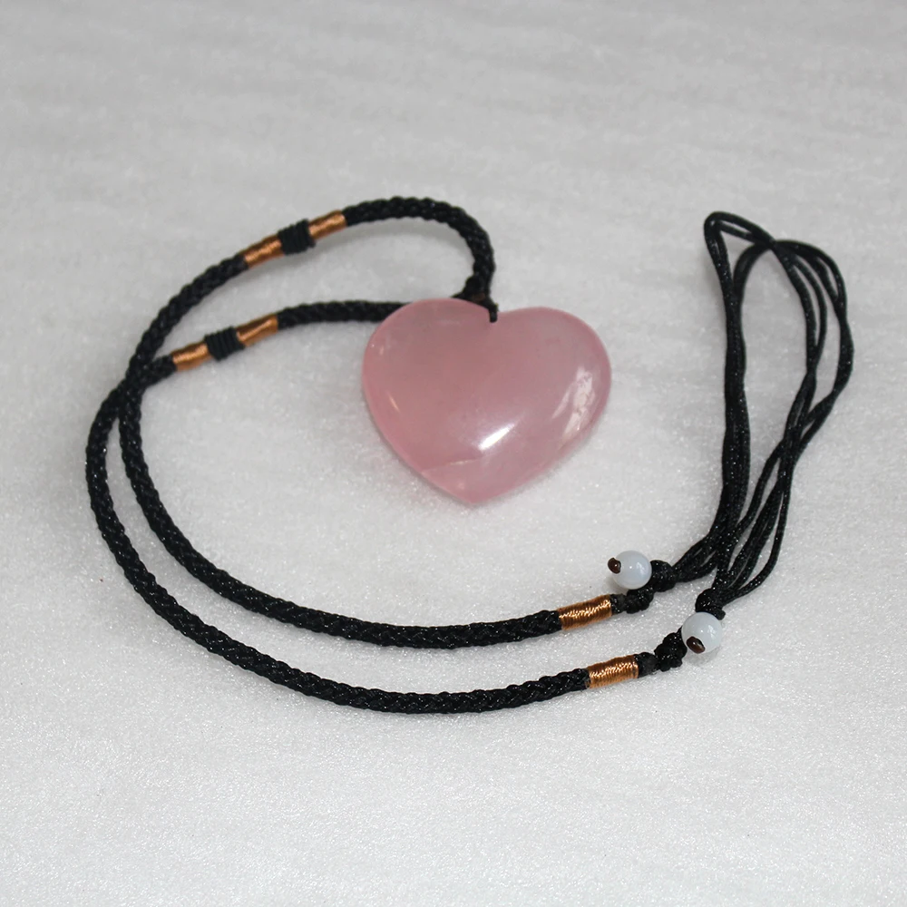 Love Heart Shape Natural Healing Stone Rose Quartz Pink Crystal Pendant Powder crystal Necklace jewelry love 35mm Accessori