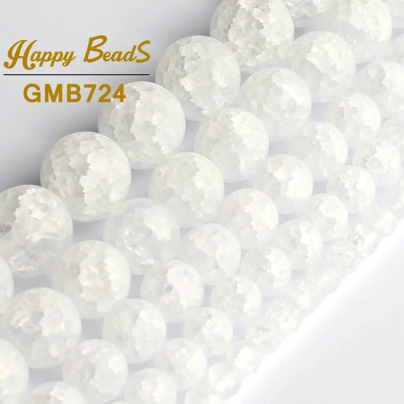 Natural Matte White Snow Cracked Crystal Stone Beads Round Loose Beads For Jewelry Making Diy Bracelet 15\'\' Strand 4/6/8/10/12mm