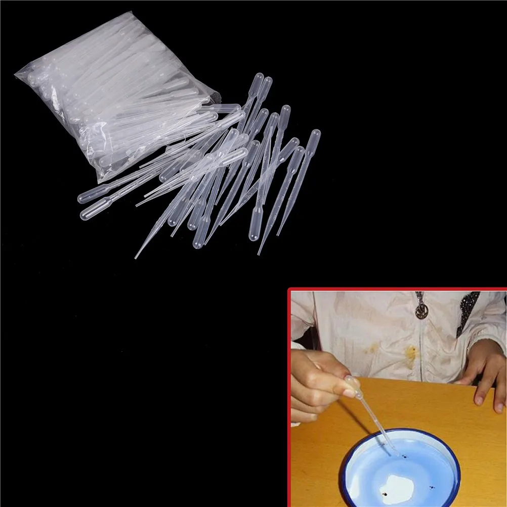 100Pcs 3ML Transparent Pipettes Disposable Safe Plastic Eye Dropper Transfer Graduated Pipettes For Lab Experiment Supplies