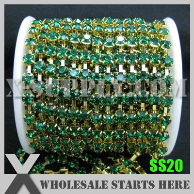 

Single Row SS20 Sparse Rhinestone Cup Chain, Jewelry Accessories, Emerald Rhinestone in Gold Base, X11220