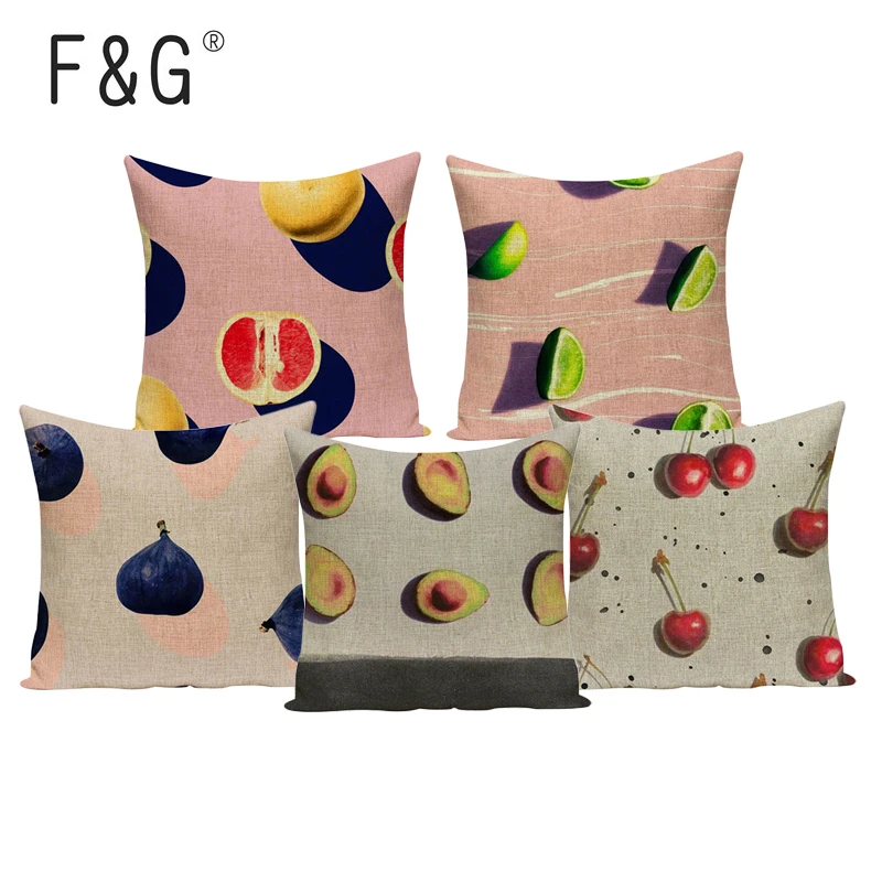 3D Fruit Picture Cushion Cover Colorful Car Beds Gift Pillow Cover Cherry Lemon  Decorative Custom Linen Throw Pillows 45x45CM