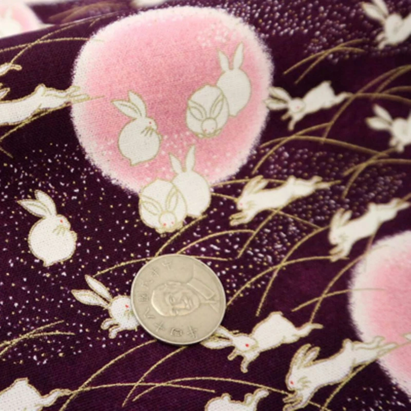 Half Yard Japanese Soft Breeze Gilt Fabric With Fortune Cat Rabbit Print, Handmade DIY Quilting Bag Tissue CR-A100