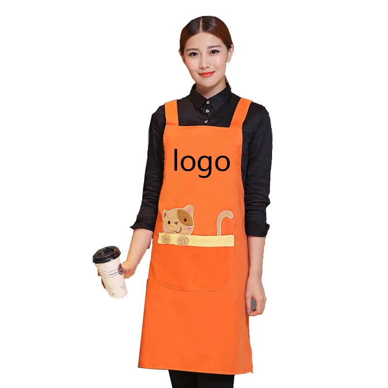 Men And Women Cotton Restaurant Work Apron Bib With Pocket Coffee Tea Shop Baking Kitchen Cooking Aprons for Woman Printing Logo