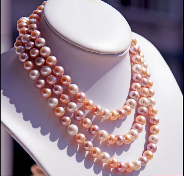 

Wedding women Jewelry 160cm 63inch 8-9mm Top AAA Natural Freshwater pearl Colorful Pearl Necklace highlight Handmade