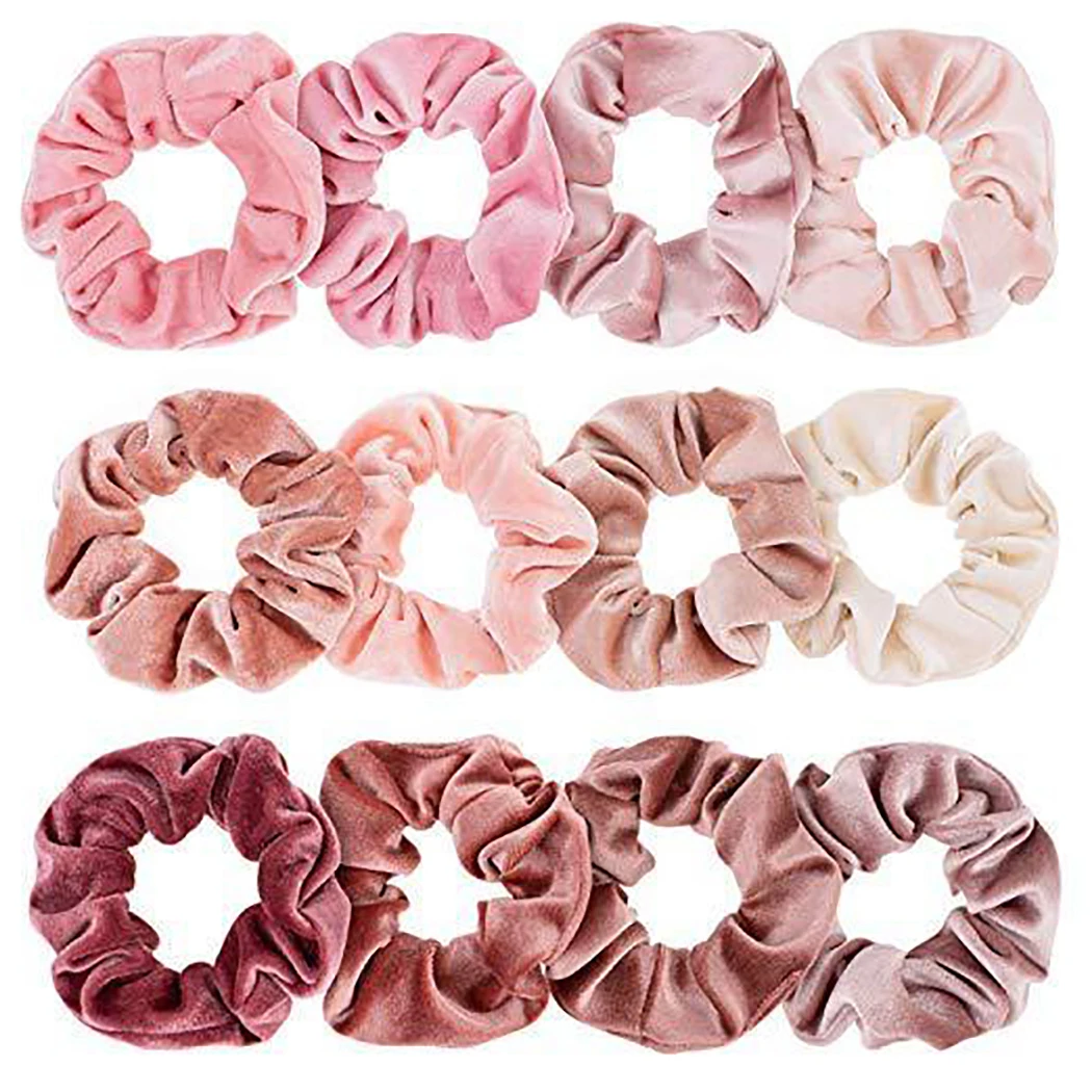 

12PCS Rubber Band Velvet Hair Rope Hair Scrunchy Pink Elastic Ponytail Holder Hair Band Headwear Accessories For Girl Women