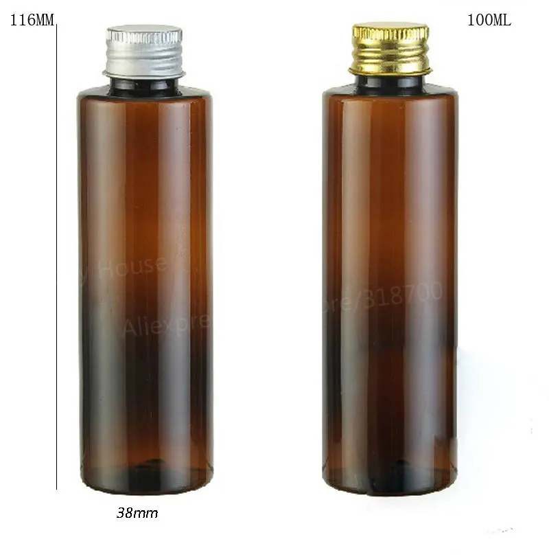 

24 x 100ml Whosale Cylinder Amber Brown DIYFlat Shoulder PET Shampoo and Lotion Bottle with Aluminum Cap with Insert Whosale