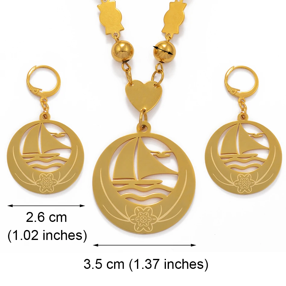 Anniyo Boat Seagull Big Size Jewelry sets Bead Necklace Earrings for Womens Gold Color Micronesia Guam Hawaii Marshalls #076821