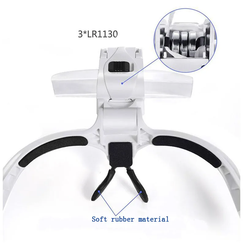Lente d'ingrandimento per cuffie 1.0X 1.5X 2.0X 2.5X 3.5X lente d'ingrandimento regolabile a 5 gruppi ricarica USB con strumento per toelettatura gioielli a LED
