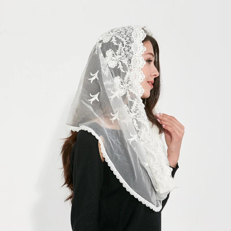 Couverture white black Catholic Head Scarf women Kerchief Chapel lace Church Veil Wedding bride Mantilla Latin Veils for Mass