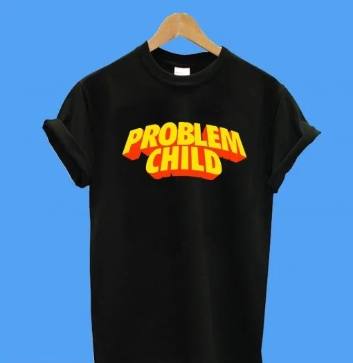 kuakuayu HJN Problem Child Aesthetic Black T-Shirt Unisex Grunge Skater Printed Tee Hipsters Street Style Summer Top