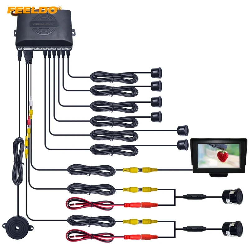 

FEELDO 1Set Car 4.3" LCD Monitor 6 Sensors Parking Sensor 2pcs CCD Camera Dual Visual Rearview Video Parking Radar System