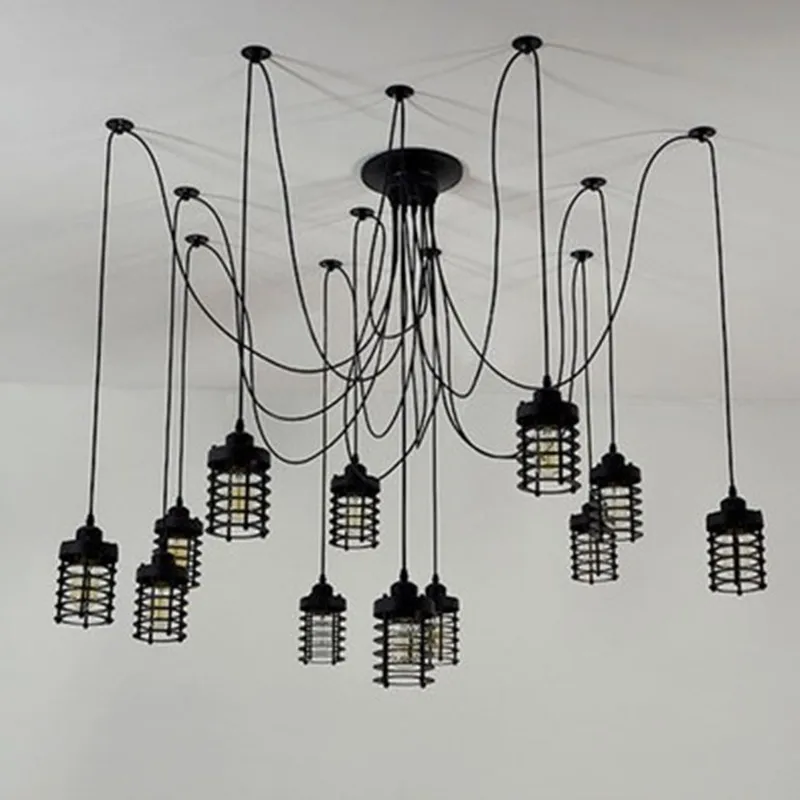 

Art Black DIY Vintage Adjustable E27 Edison Bulb pendant lamp Loft Antique Retro Spider Chandelier Hanging Fixture Lighting